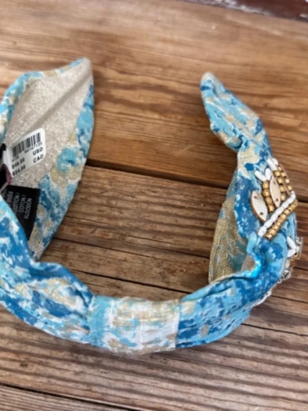 NWT  Anthropologie NamJosh Blue Gold Embellished  Beaded Headband